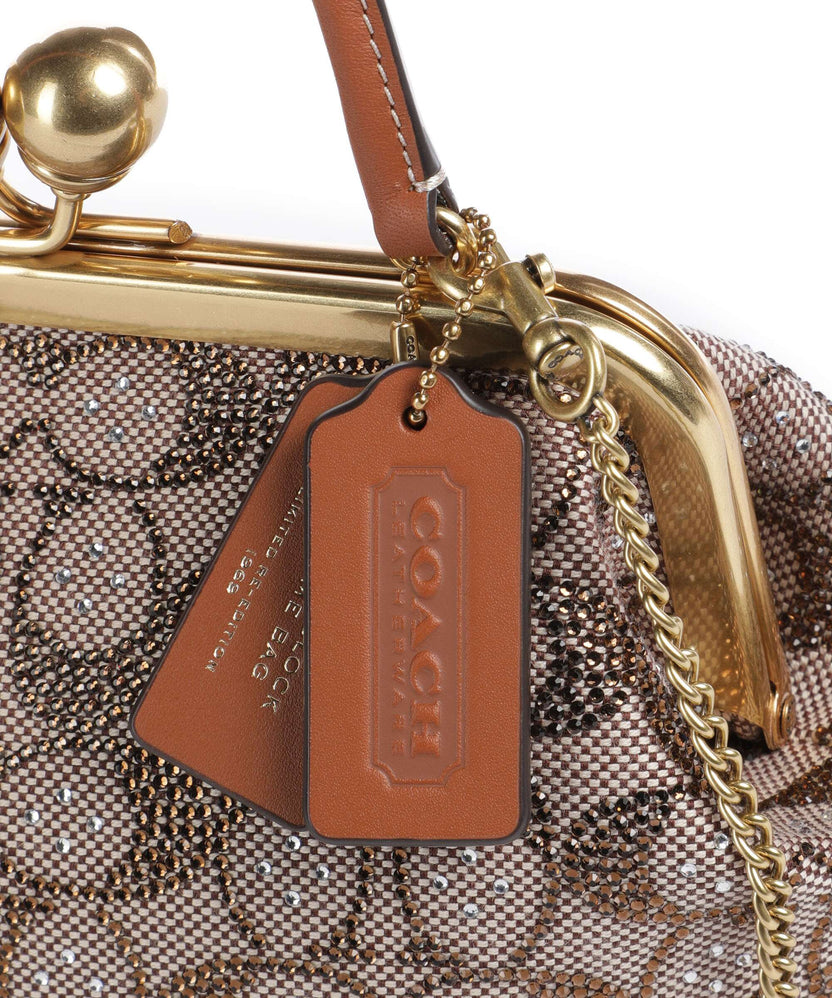 Coach Kisslock Frame Crystal Signature Jacquard Handbag burnished amber
