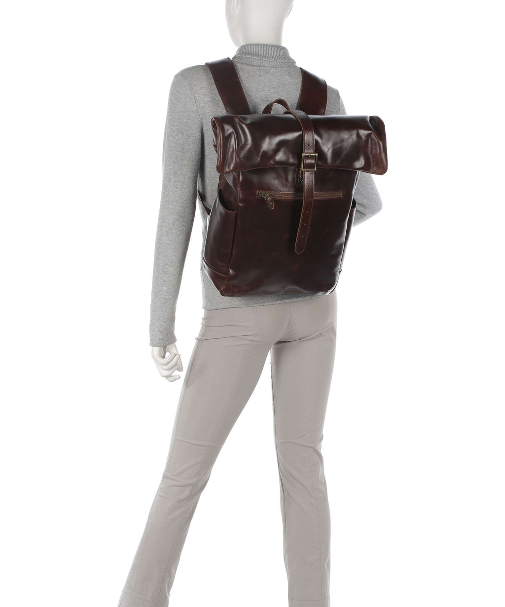 Buckle & Seam Crazy Horse Norman Rolltop backpack brown/dot