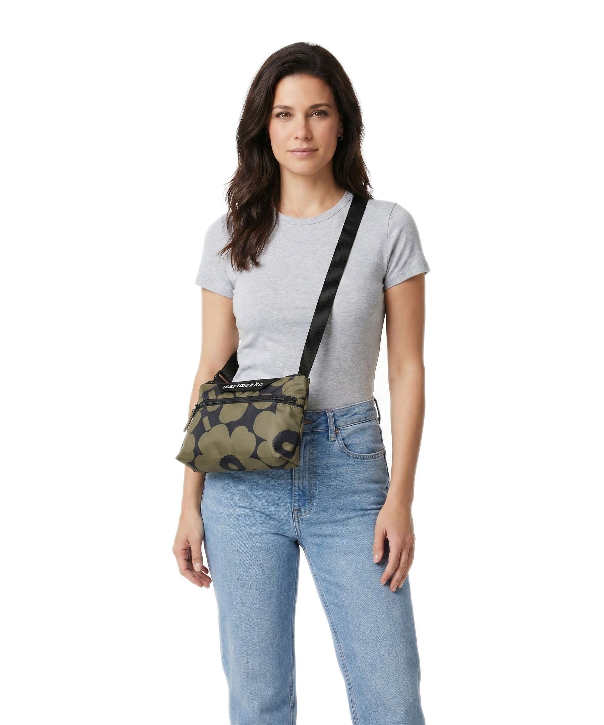 Marimekko Neat S Unikko Crossbody bag olive green/dark blue