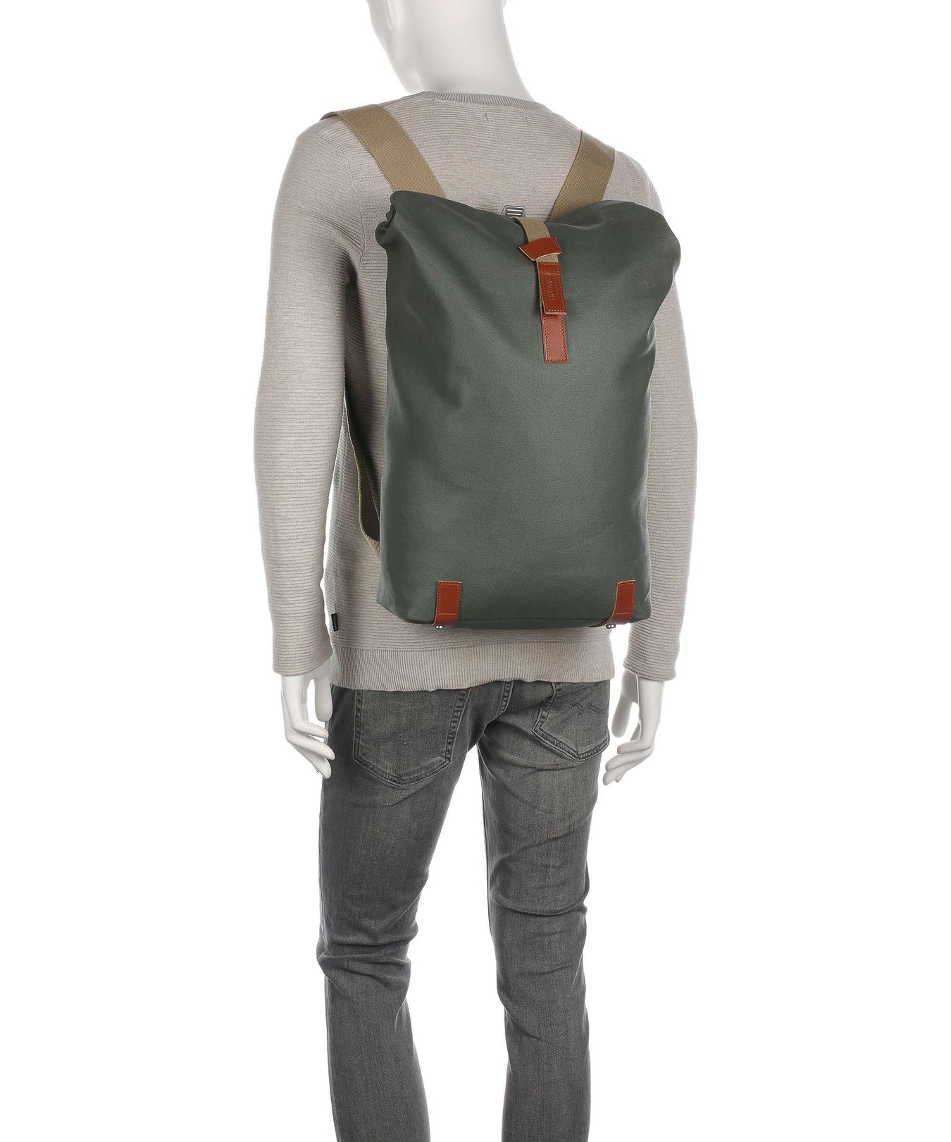 Brooks England Pickwick Cotton Canvas Large Rolltop backpack sage green/honey details