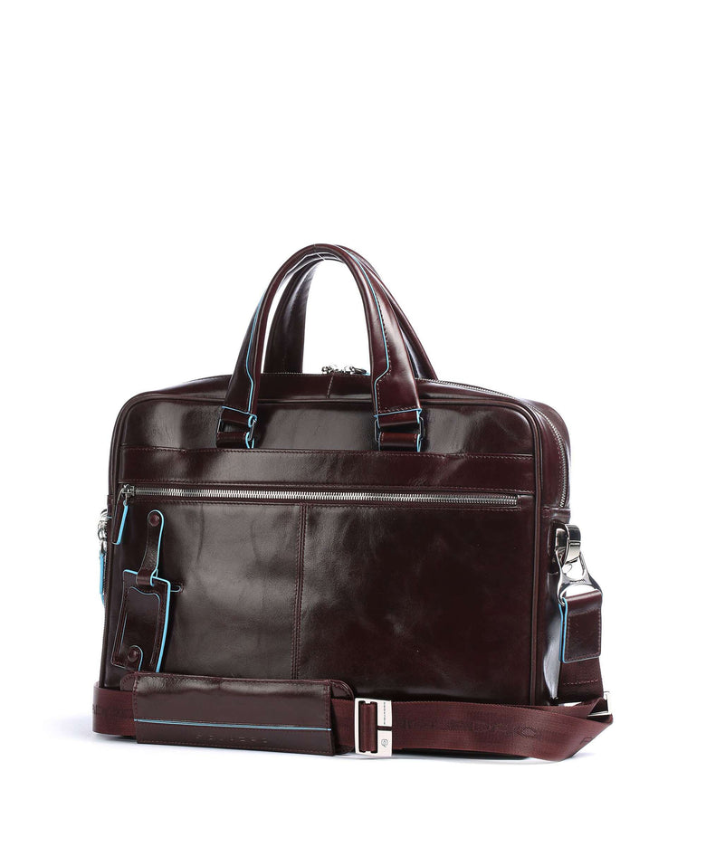 Piquadro Blue Square Briefcase mahogany