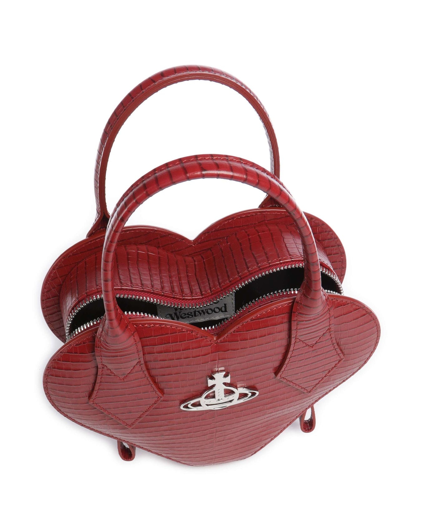 Vivienne Westwood Josephine Heart Embossed Croc Mini Handbag red