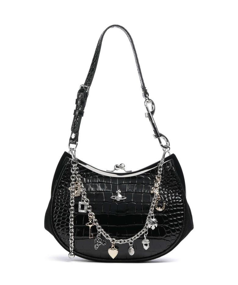Vivienne Westwood Charm Frame Embossed Croc Shoulder bag black charms