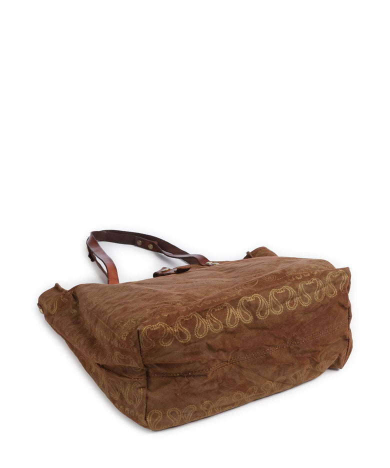 Campomaggi Tote bag verde militare/cognac/oro