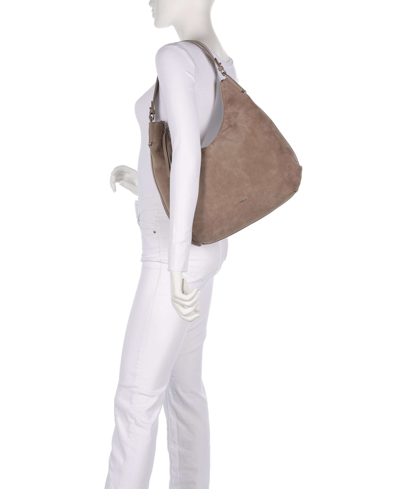 Coccinelle Rebekka Suede Hobo bag warm taupe