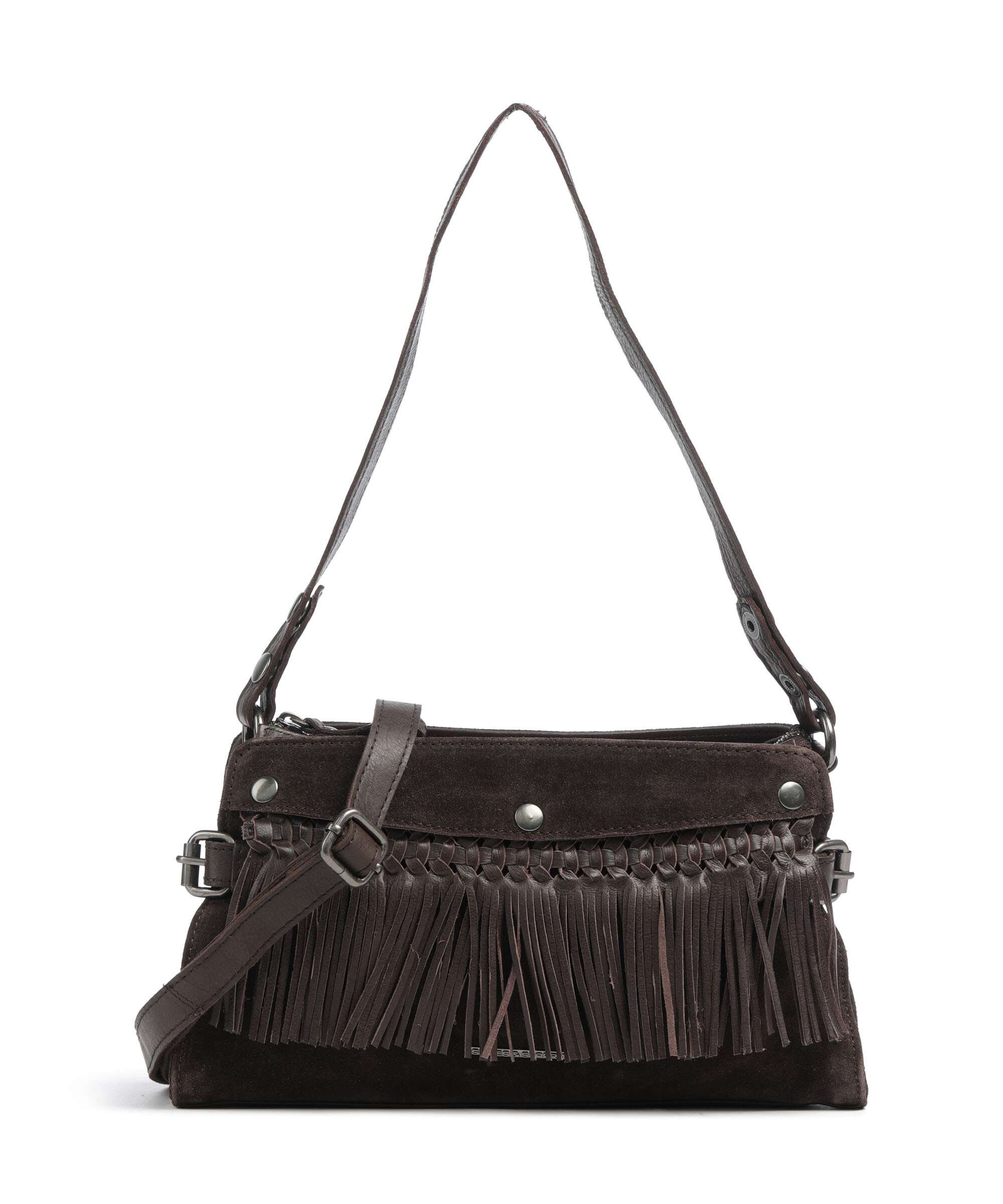 Spikes & Sparrow Suede Mix Madelon Shoulder bag dark brown