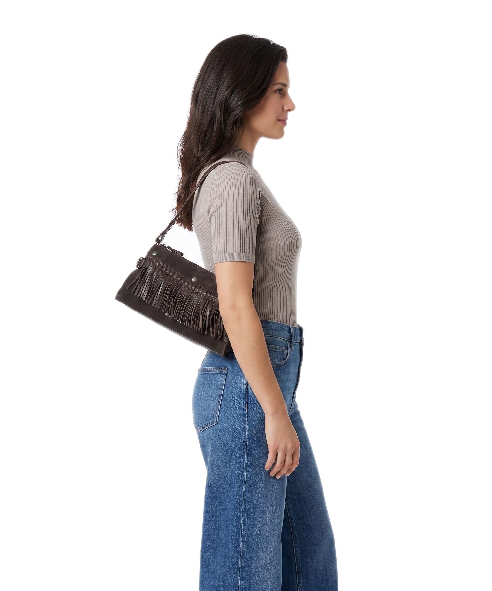 Spikes & Sparrow Suede Mix Madelon Shoulder bag dark brown